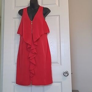 Laundry By Shelli "Bliss" Red Long Ruffle Exposed Zipper Cocktail Dress Size 8